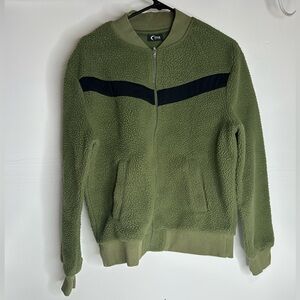 Zyia Active Womens Jacket Green Medium Flying V Fleece Teddy Bomber Sherpa.